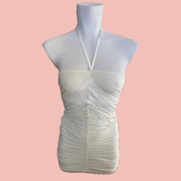 Vintage-style Y2K cream top with ruched front and diamond-stitched detail - Picture 1 of 6